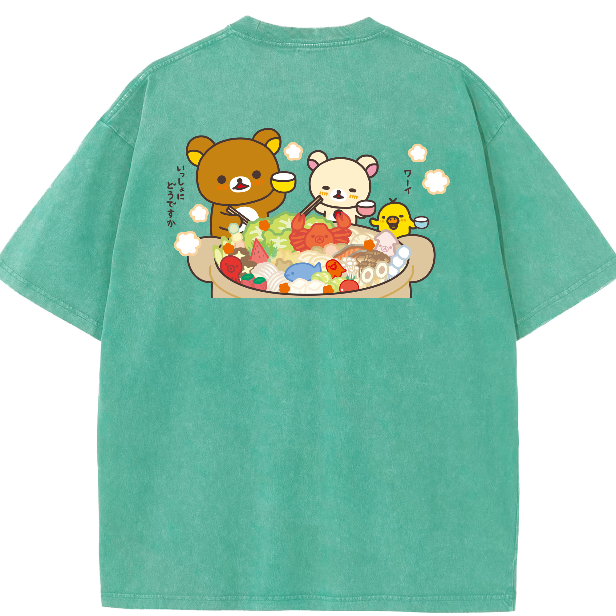 （画像用） リラックマ リラックマ キイロイトリ Rilakkuma Korilakkuma Kiiroitori 綿100% ヴィンテージ風 半袖Tシャツ（背面プリント）